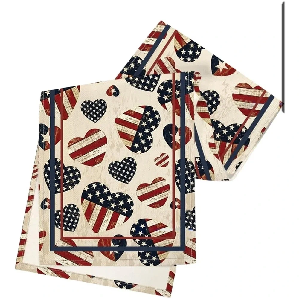 4th of July‎ Table Runner Stars Stripes  Hearts Patriotic Red White Blue 72x13in